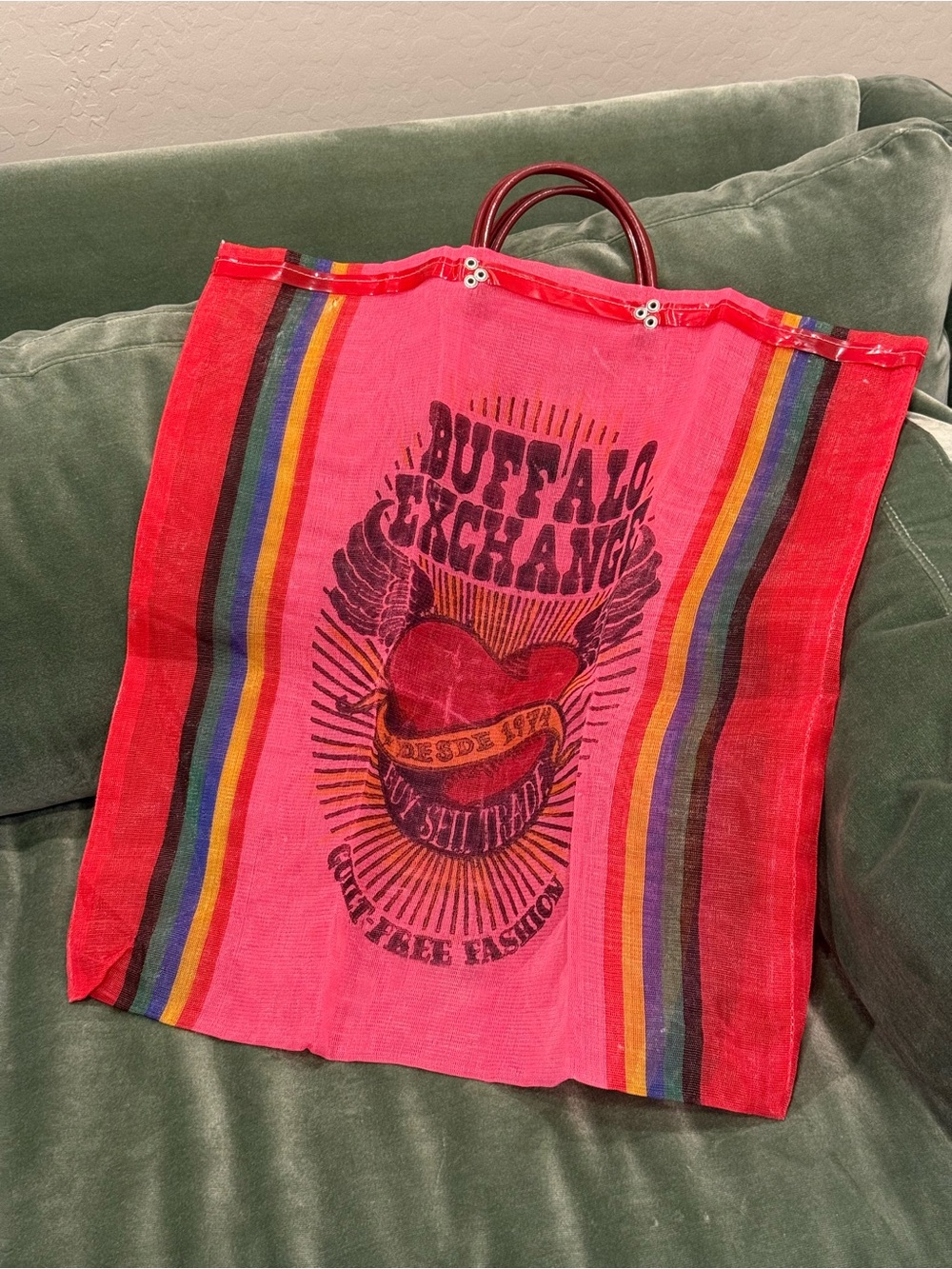 Vintage Buffalo Exchange Red Rainbow Stripe Reusable Mesh Tote - Buy Sell Trade